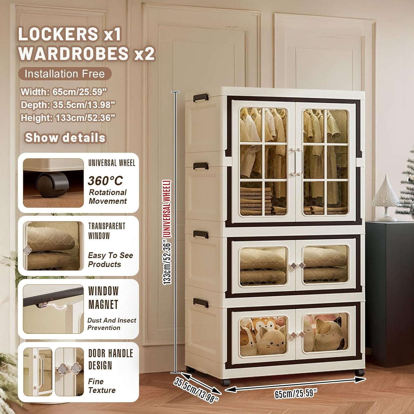 SunSettler Collapsible Storage Bins, 4 Tier Stackable Plastic Storage Cabinets with Lids, Closet Organizers and Foldable Cabinets for Home, Dorm