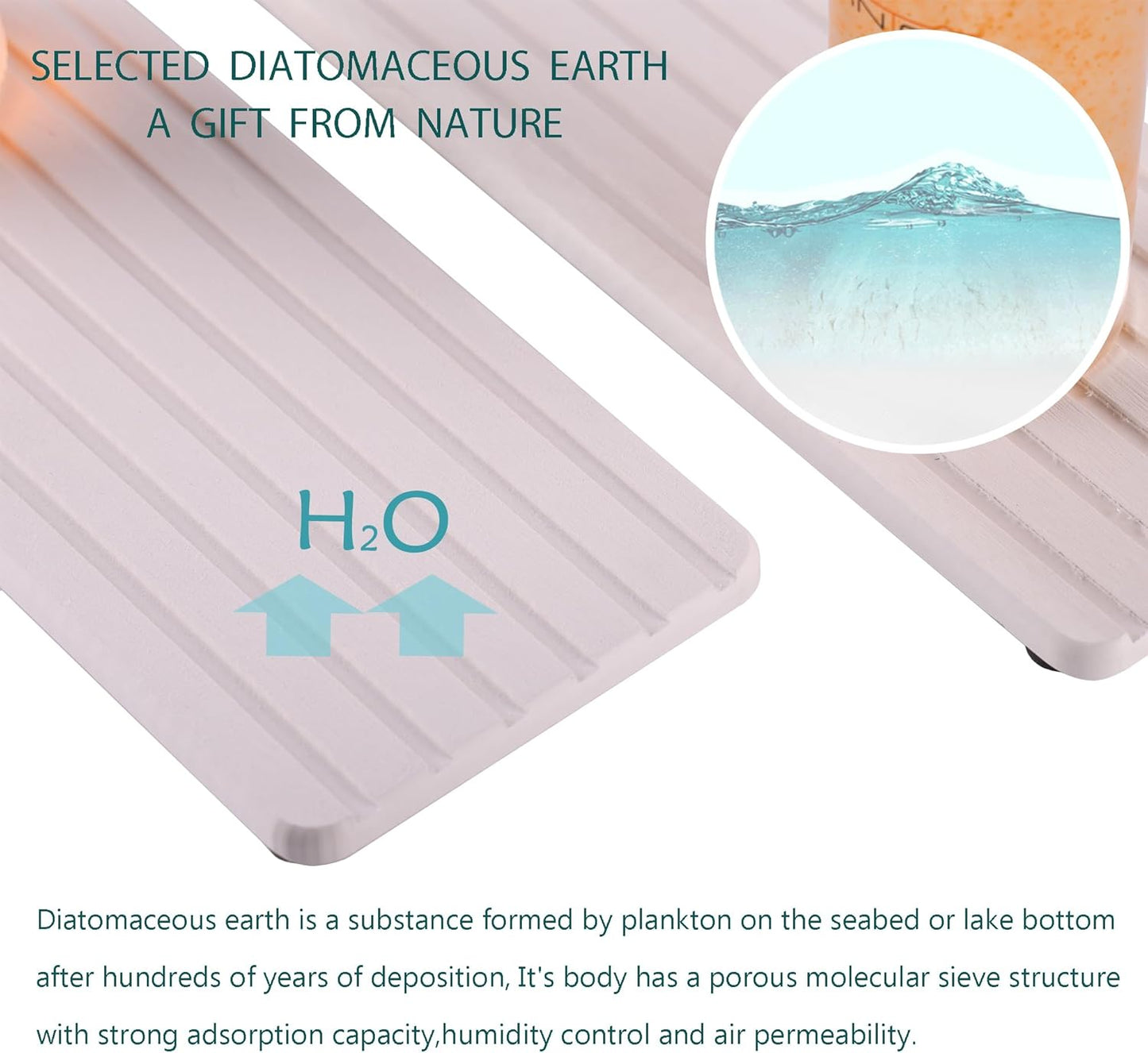 2 PCS Water Absorbent Diatomite Coasters (10.2" x 4"), Grooved Design, Water Absorbing Stone Used for Hand Soaps & Plants & toiletries in The Modern Home