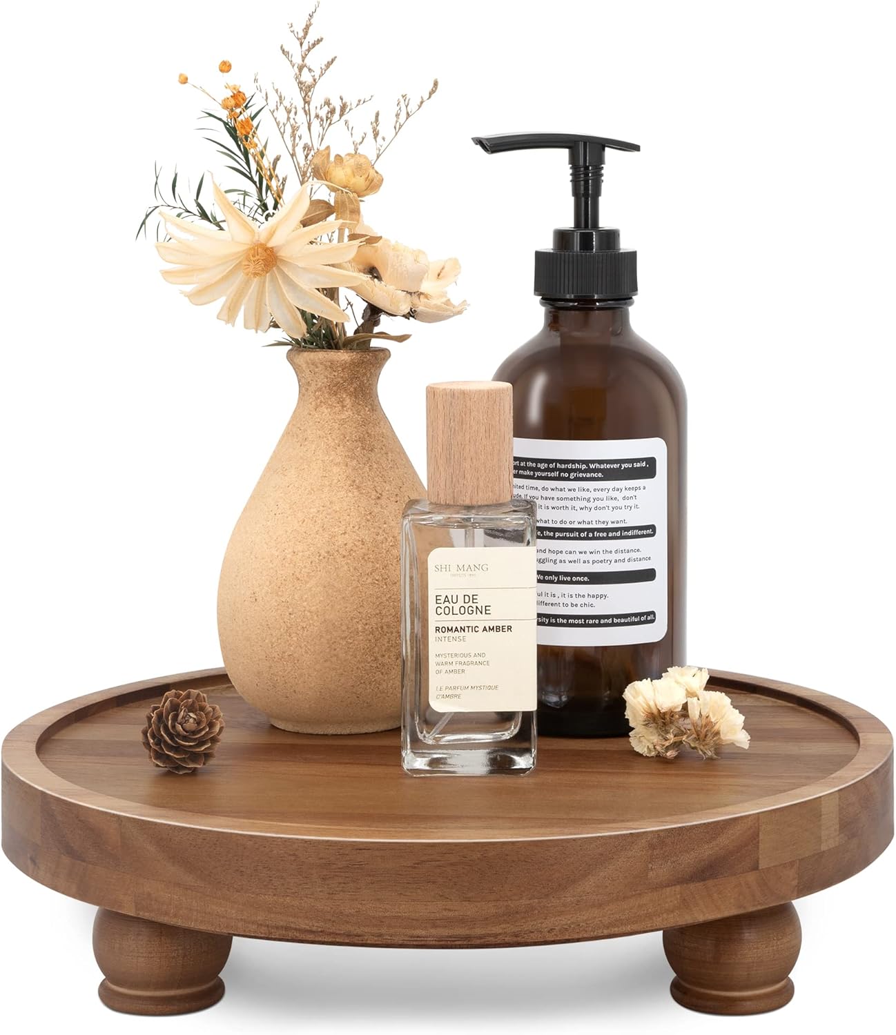 EOSAHR Wooden Riser for Display : Farmhouse Pedestal Stand for Your Kitchen Counter & Home Decor - Chic Round Waterproof Bathroom Trays for Soap, Plants, Jewelry, Perfume (Acacia Wood)