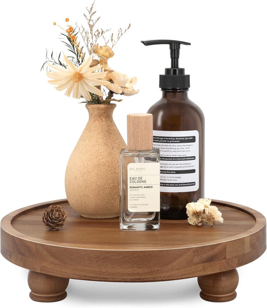 EOSAHR Wooden Riser for Display : Farmhouse Pedestal Stand for Your Kitchen Counter & Home Decor - Chic Round Waterproof Bathroom Trays for Soap, Plants, Jewelry, Perfume (Acacia Wood)