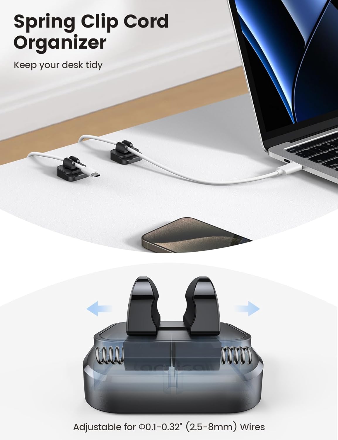 Lamicall Cable Clips, Cord Organizer - [Two Pack] Adjustable Hole Cord Clips Management, Adhesive Wire Organizer USB Cable Holder, Charging Power Cord Keeper Catcher for Desk