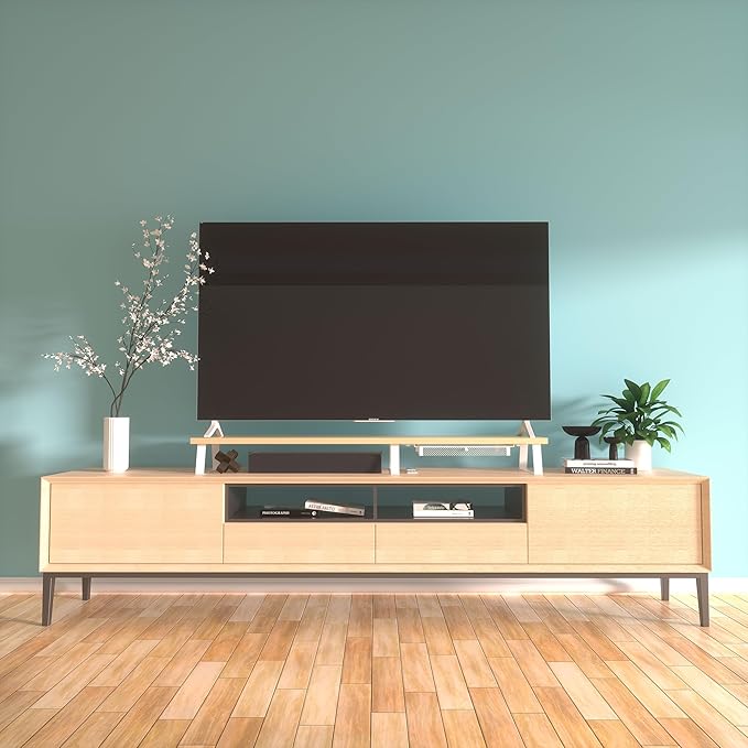 Aothia Dual Monitor Stand Riser - Monitor Stand with Drawer,Monitor Stand For 2 Monitors, Desk Shelf For Monitor with Metal Legs, Wood Monitor Stand with Storage Organize For Pc,Laptop,Screen (Oak)