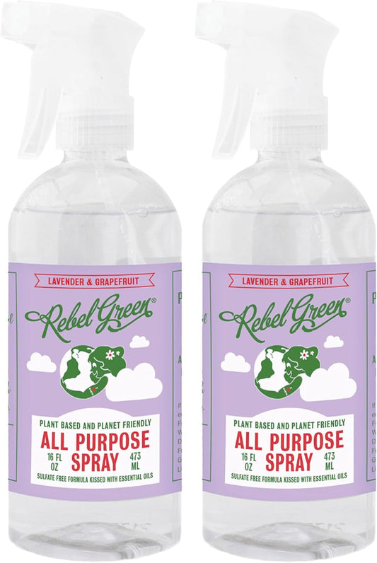 Rebel Green Natural All-Purpose Cleaning Spray - Plant-Based Multi-Surface Cleaner with Essential Oils for Kitchen, Bath, Countertops and More - Lavender & Grapefruit Scent - 16 oz - 2 Pack