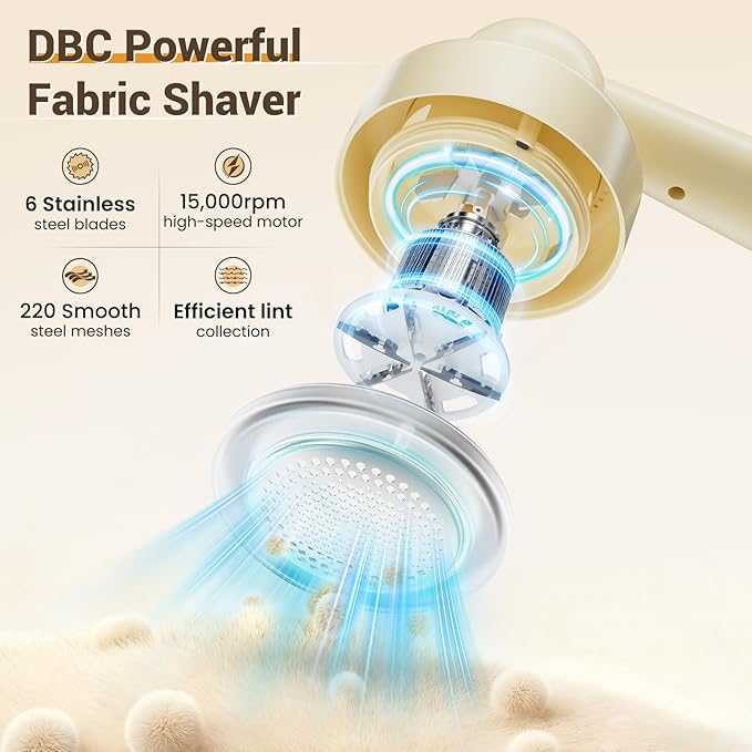 DBC Fabric Shaver and Lint Remover, Sweater Defuzzer with 3-Speeds, 2 Replaceable Stainless Steel Blades, Remove Fuzz Balls and Pills on Clothes, Sweater
