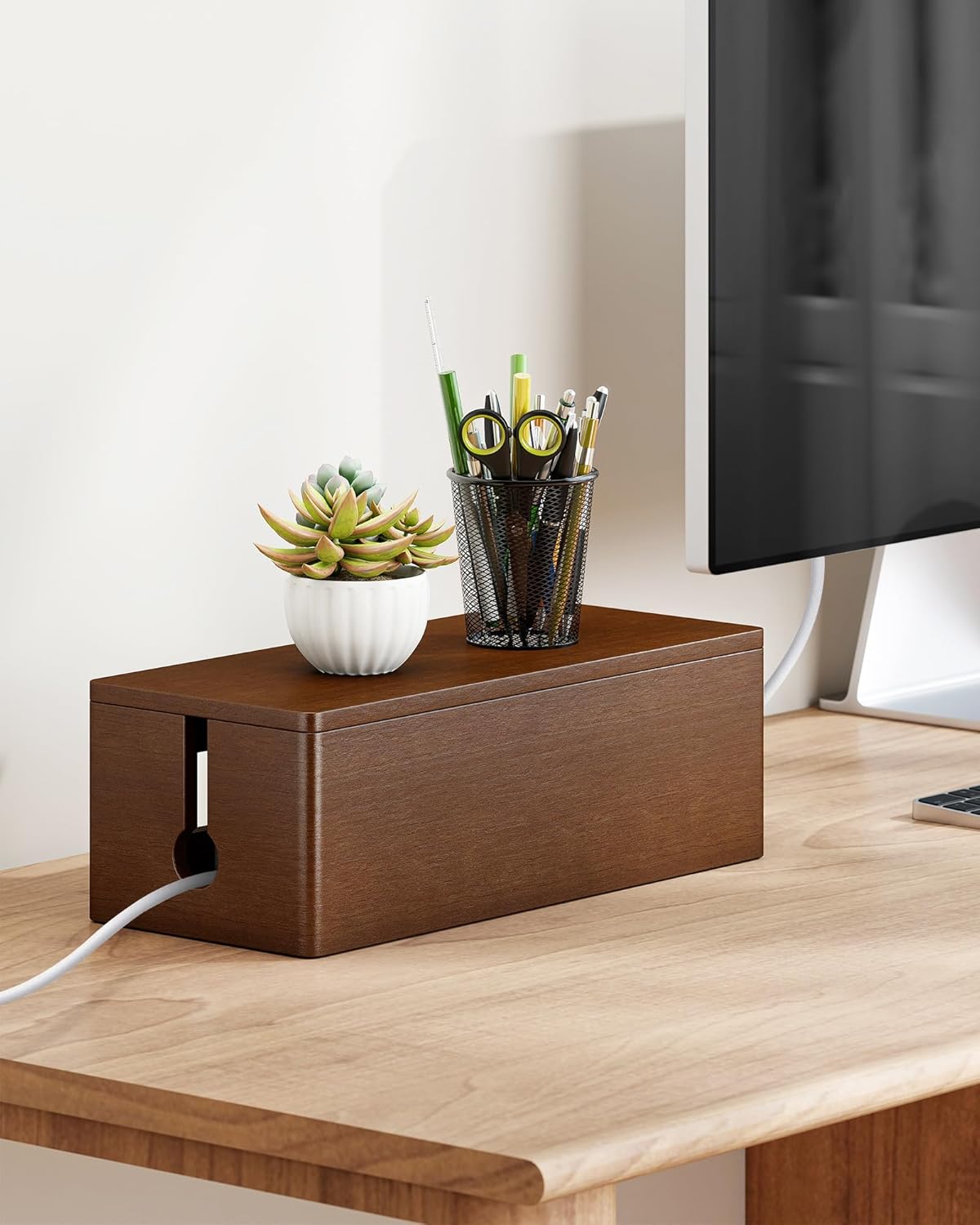 YECAYE Wooden Cable Management Box, Power Strip Cord Organizer Box, Cord Hider for Office, Living Room, Bedroom,Magnetic Lid Design, Cable Organizer for Desk, Wire Management