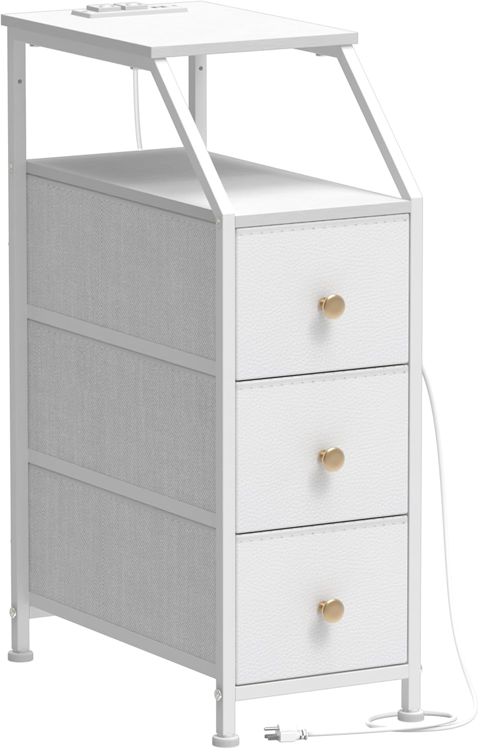 Tohomeor Narrow Dresser Tall Skinny Storage Tower Vertical Slim Chest of Drawers with Charging Station Small Nightstand Side Table for Bedroom, Bathroom, Small Spaces (White, 3 Drawers)