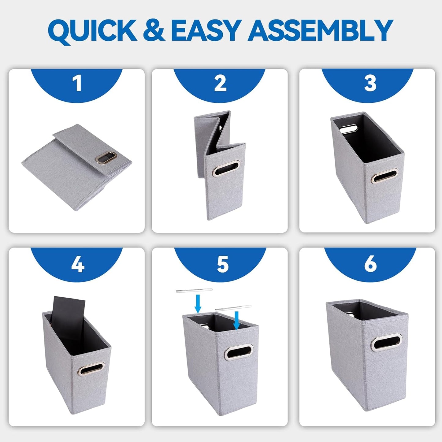 4 Packs Letter Size File Organizer, File Folders Organizer, Fabric Storage Box, Collapsible Paper Organizer with Metal Handle, Smooth PVC Rails, Only Box (Blue)