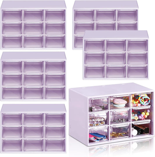 Amyhill 6 Pcs Mini Drawer Organizer Small Organizer with 9 Drawers Plastic Desktop Craft Storage Box for Office Home Room Jewelry Cosmetics Collection(Purple)
