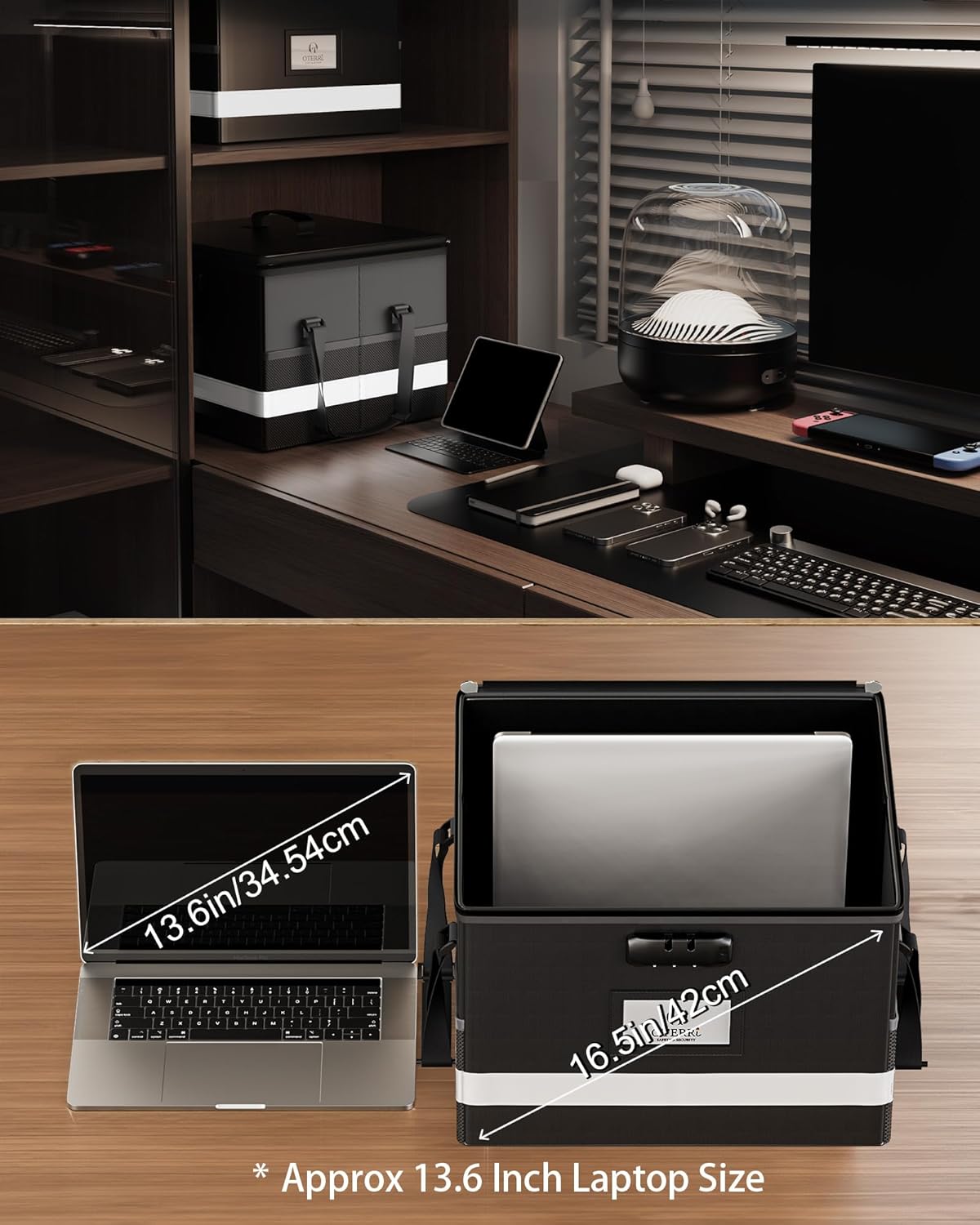 Oterri Large 2 Pack Fireproof Document Box With Lock, Portable File Safe Box Fireproof Waterproof For Hanging Letter&Legal Folders, Office Storage for Important Documents (Black)