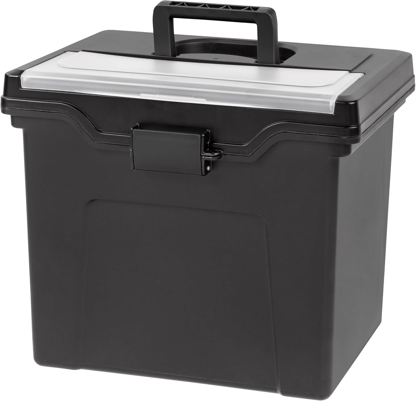 IRIS USA File Box with Lid File Organizer for Letter File w/Organizer-Lid, Plastic Mobile Filing Organizer, Water Resistant Document Box, Portable File Box with Handle, Secure Buckle, Lockable, Black