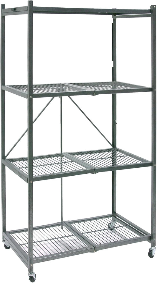 Origami 3-Pack R5 Storage Rack, 4-Tier Heavy-Duty Foldable Steel Shelf with Wheels, Gray