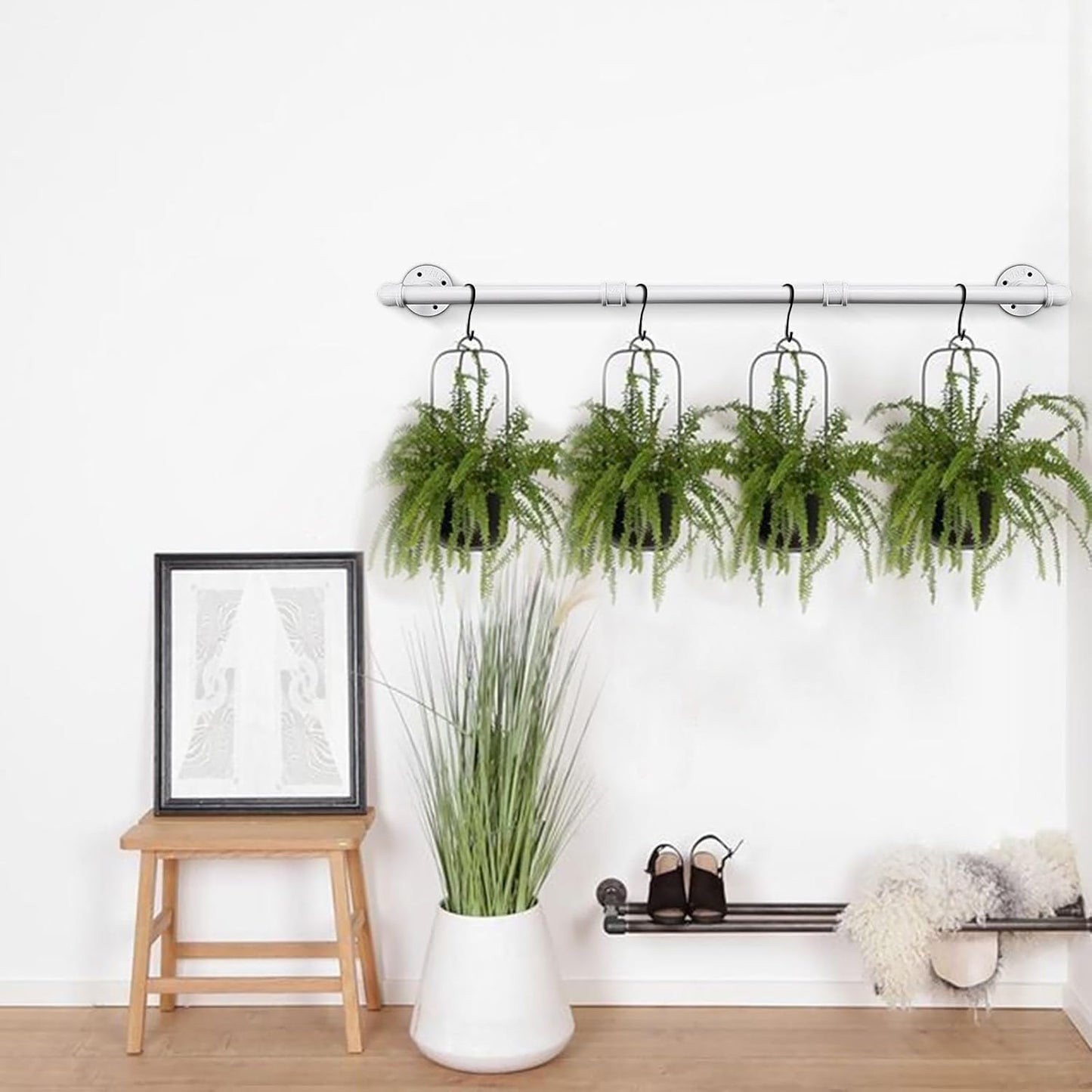 Industrial Iron Pipe Clothes Hanging Bar DIY Wall-Mounted Garment Rack Heavy Duty Clothing Rack for Bedroom, Laundry Room, Closet Storage (White 36 inch)