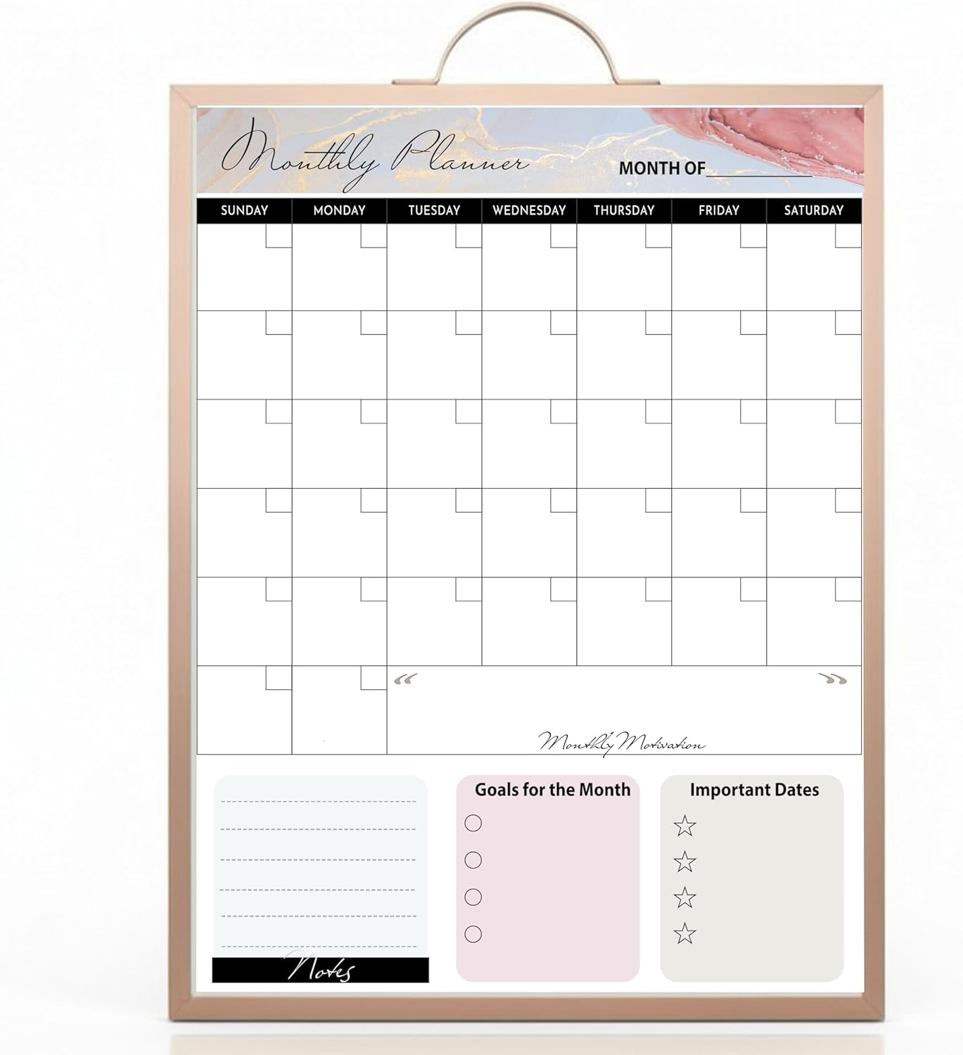 Small Whiteboard 12 x 16 Inch Magnetic Dry Erase Board with Handle | Rose Gold Aluminum Frame | Double-Sided Planner Board with Weekly & Monthly Sheets | 3 Markers, Eraser & 2 Magnets