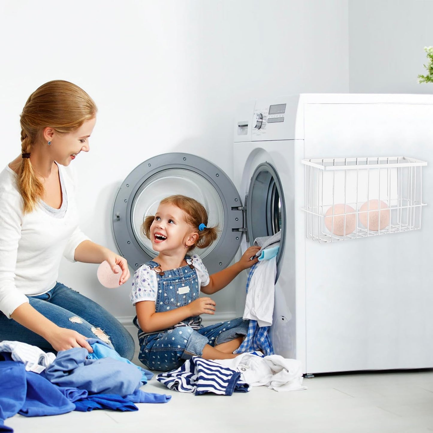 Magnetic Dryer Ball Holder for Laundry Room, magnetic basket dryer washer accessories, Magnetic Lint Bin for Laundry Room,Dryer Ball Container for Laundry Room Storage(No Balls, 2025 Magnetic Upgrade)