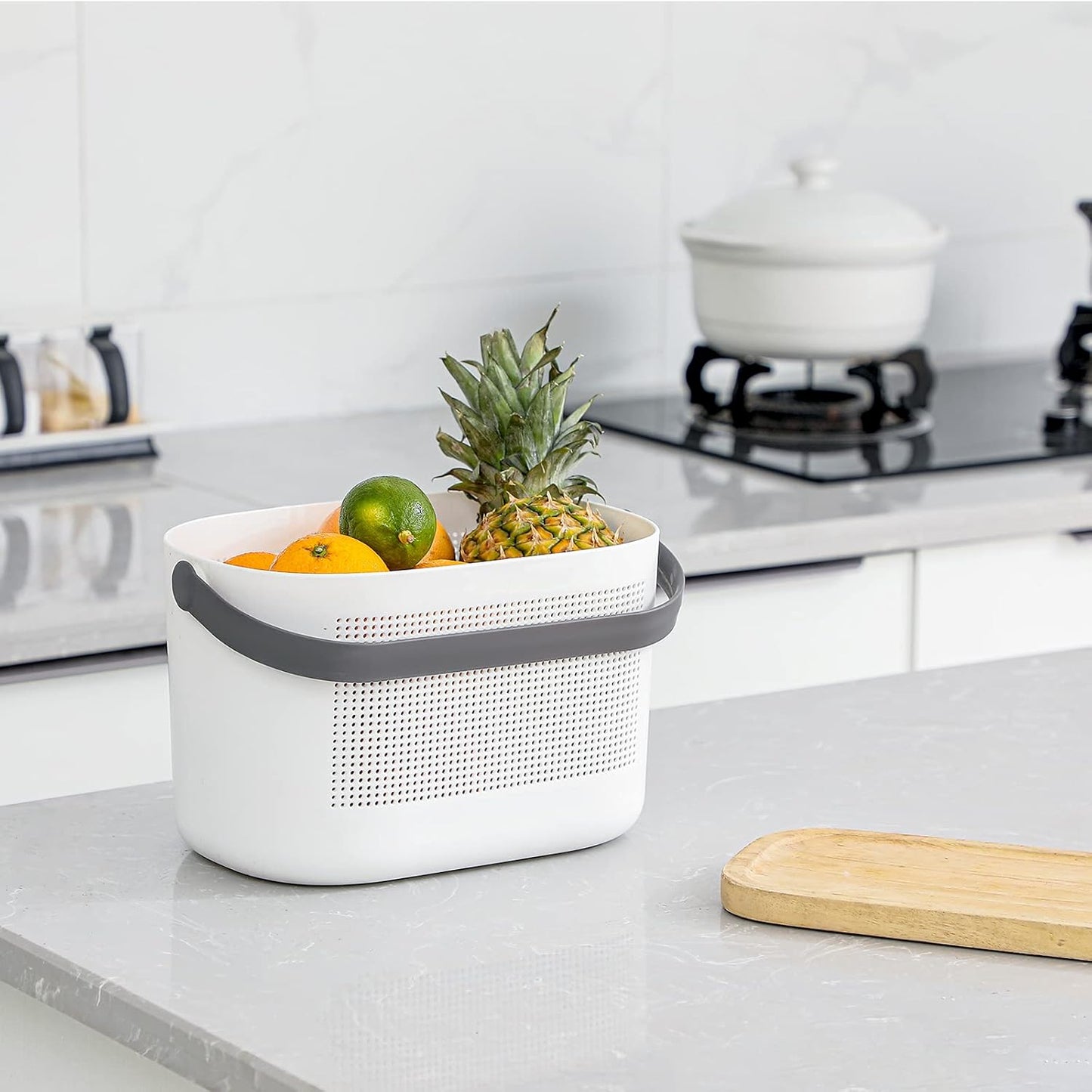 UUJOLY Plastic Storage Baskets with Handles, Shower Caddy Shelf Organizers Basket for Bathroom, Kitchen, Dorm Room, Grey