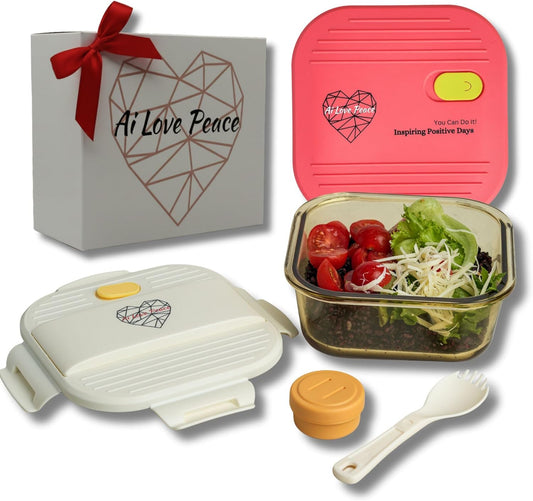 Ai Love Peace Soup Container with Dual Lids,26 oz Borosilicate Glass Lunch Box | Leakproof Lid+ Microwave &Safe Freezer Lid, Stackable,Glass Meal Prep Food Storage,Perfect for Work & Soup Lovers Gift.