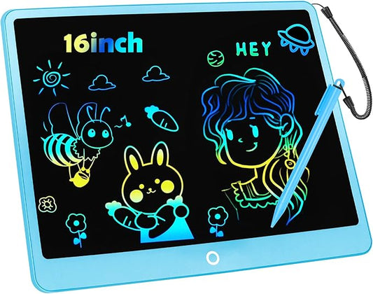 LCD Writing Tablet Doodle Board, 16inch Colorful Drawing Tablet Writing Pad, Kids Travel Essentials, Toddler Toys for 3 4 5 6 7 8 Year Old Girls Boys- Christmas and Birthday Gifts