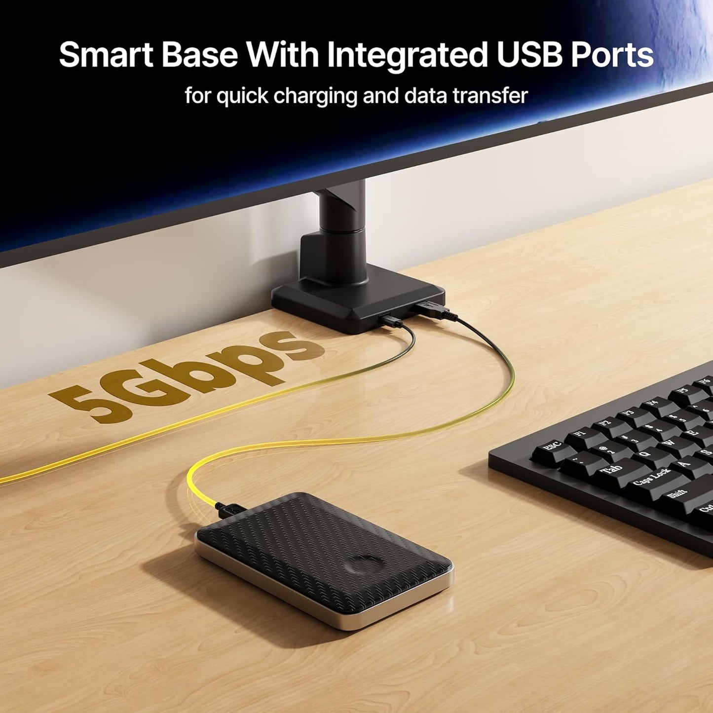 monTEK Single Monitor Arm with USB for Max 45 Inch Ultrawide Screens Adjustable Monitor Desk Mount Holds 35 Lbs Cable Management with C Clamp/Grommet Desk Mount, VESA 75/100mm, MA1007UCBK