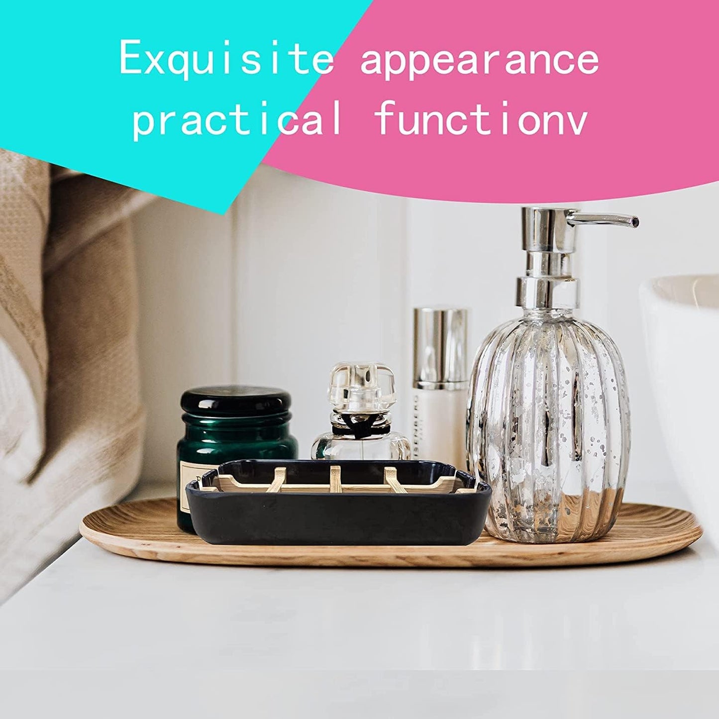 Aoheuo Modern Bamboo Fiber soap Holder and soap Dish Combination (Removable), Black, 5.12 Long by 3 Wide, 0.98 inches high, Used in Kitchens, bathrooms, and bar Sinks