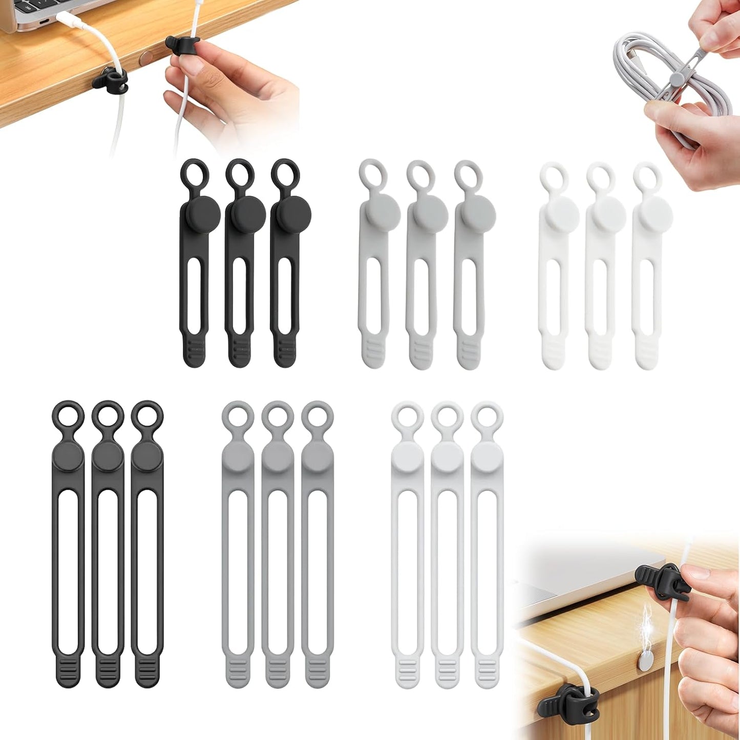 Silicone Cable Ties, Magnetic Data Cable Organizers Reusable Cable Ties Wire Organizer Adjustable Fastening Cable Straps Magnetic Silicone Cable Straps Cord Organizer for Bundling Earphone