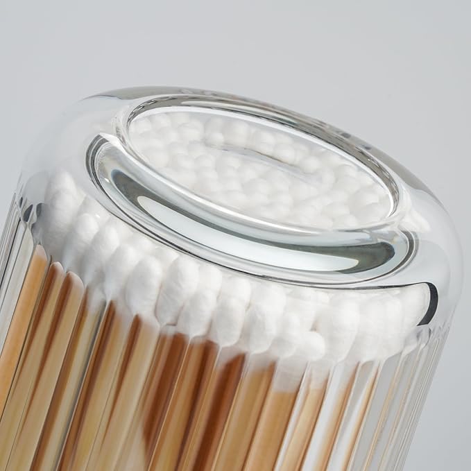 Glass Qtip Holder with Lid,Bathroom Organizer and Storage Jars - Apothecary Jars for Cotton Balls, Cotton Swabs,Pads,Floss Picks,Vanity Organizer,Bathroom Accessories and Countertop Storage Canisters