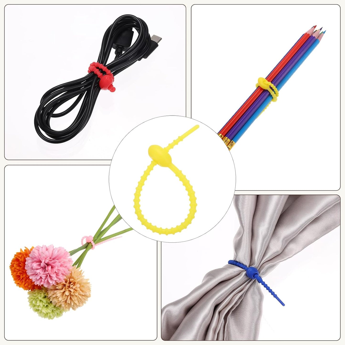 PATIKIL 6 Inch Silicone Cable Ties, 20pcs Rubber Reusable Twist Zip Ties Organizer for Home Office Kitchen Food bags Wires Adjustable Bag Clip, Fluorescent Yellow