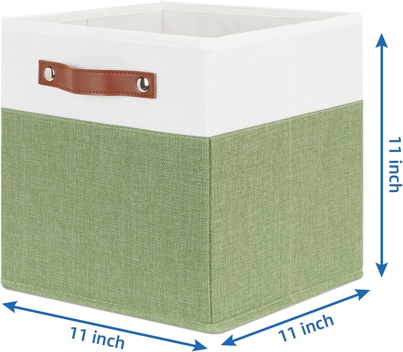 Temary Fabric Storage Bin 11x11 Cube Storage Bins for Home, 4 Pack Fabric Organizer Bins Cube Organizer Bins with Leather Handles Decorative Storage Bins for Shelf (White&Green)
