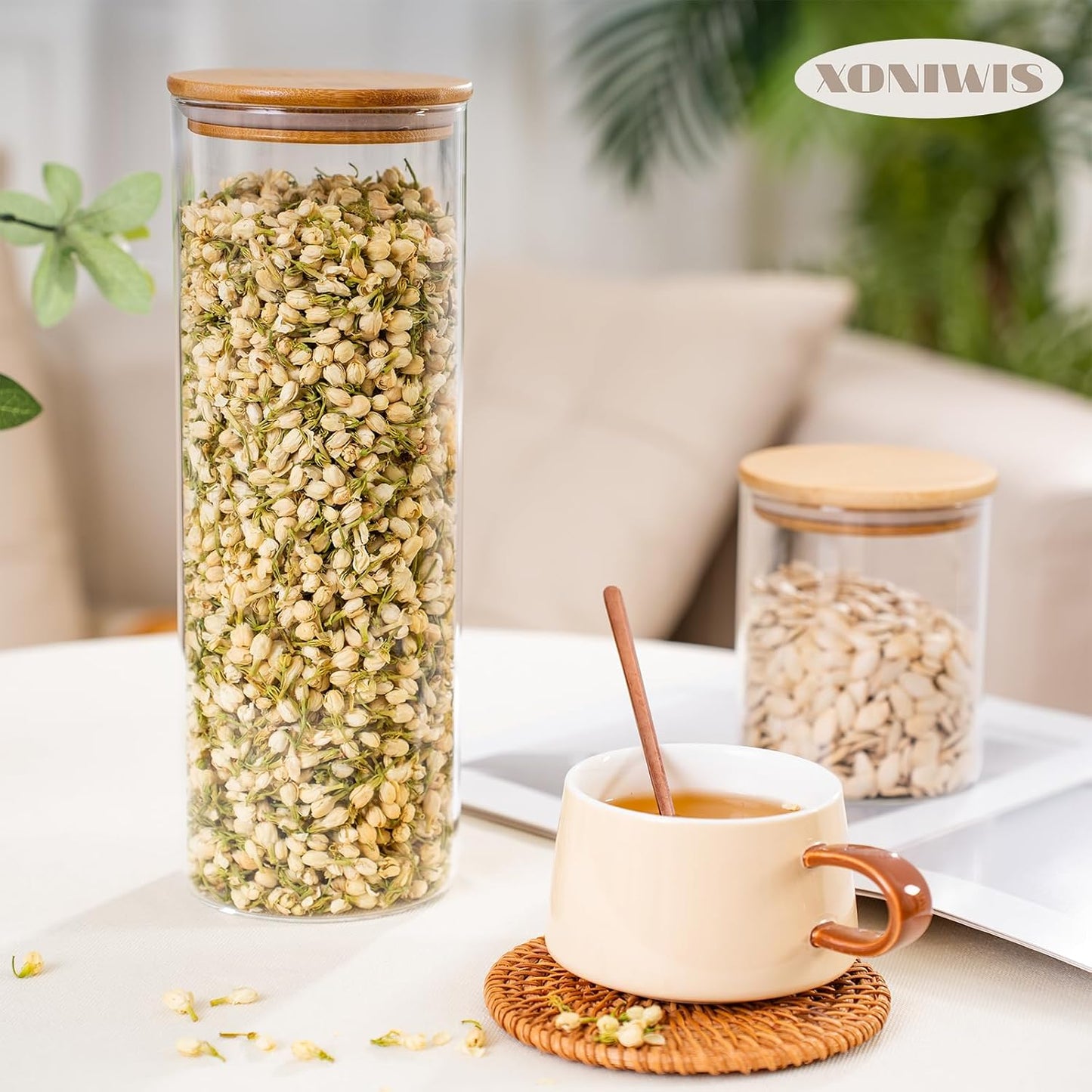 70oz 3PCS Round Spaghetti Pasta Storage Containers with Lids, Tall Pantry Containers, Glass Tight Food Storage Jars with Lids for Penne, Macaroni, Lasagna, Fusilli, Cereal, Flour, Oats