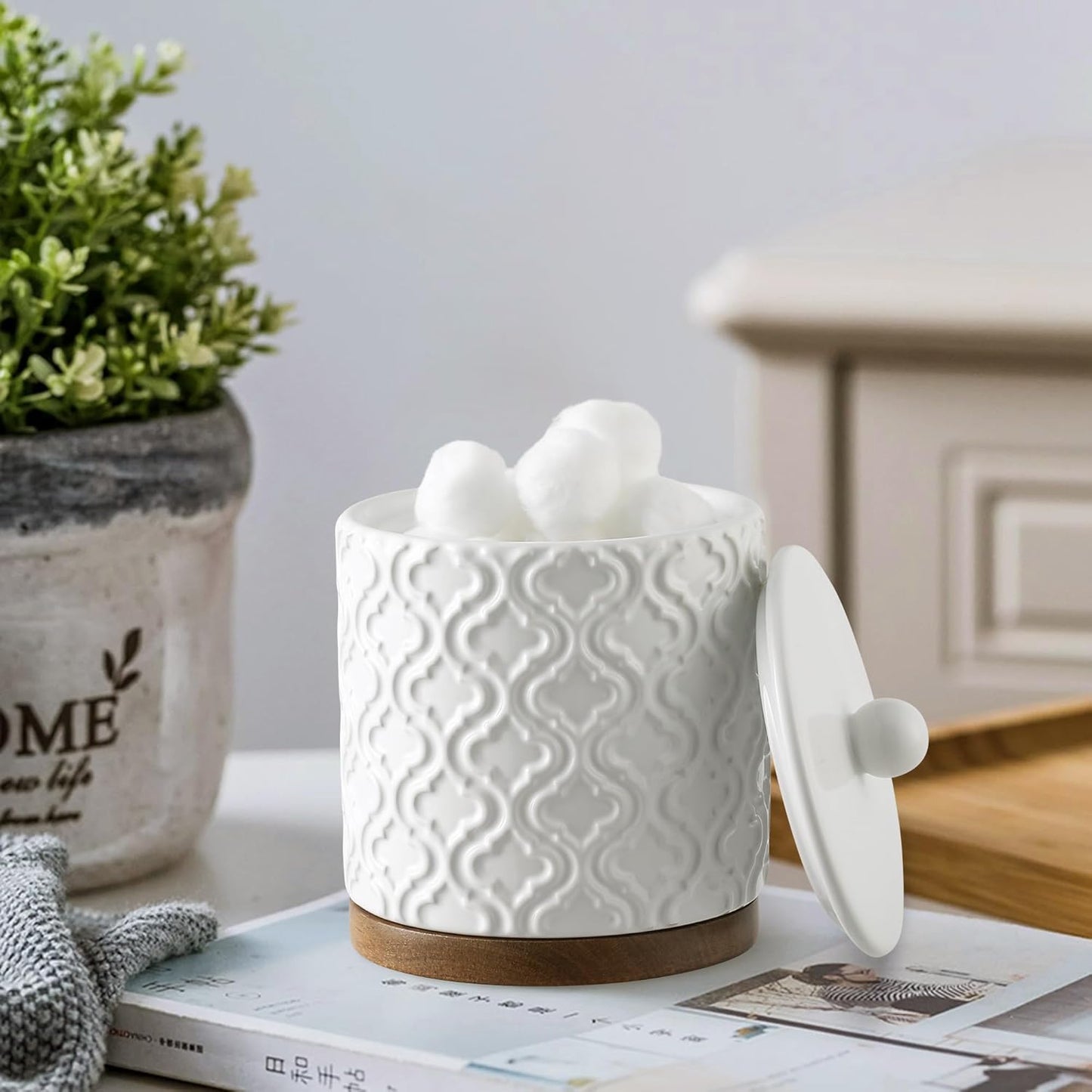 Bathroom Accessories Set 5 Pieces Toothbrush Holder Soap Dispenser Ceramic Bathroom Accessory Set Contain Cotton Swab Jar Toothbrush Cup Soap Dish Tumbler