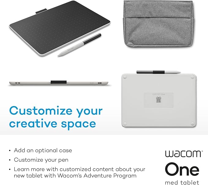 Wacom One Bluetooth Drawing Tablet, Medium 9.9" x 7.1" Compact Graphics Tablet, Entry-Level Creative Design Pad with Creative Software for Chromebook, Mac, Windows PC, Android