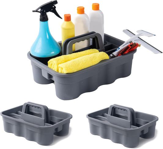 Matthew 3 Pack Large Plastic Tote Tool & Deluxe Supply Cleaning Caddy with Handle Portable Shower Basket Storage Caddy for Cleaning Products,Take-Out Drink,Bathrooms - Gray