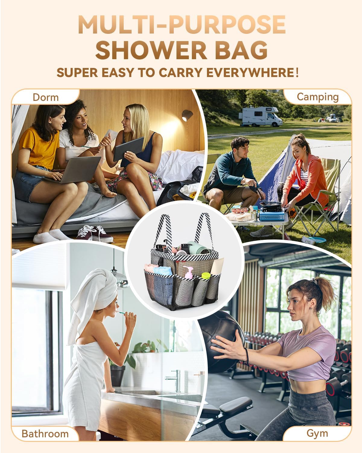 Temede Mesh Shower Caddy Tote, Large Shower Caddy Basket Portable, Quick Dry Hanging Toiletry Bag, 8 Storage Pocket Handle Bath Organizer for College Dorm, Gym, Camp, Travel