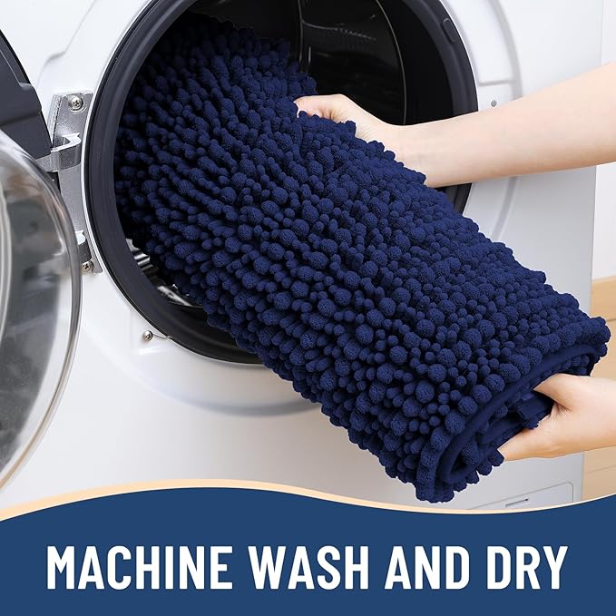Arotive Luxury Chenille Bathroom Rug Mat, Extra Soft Thick Absorbent Shaggy Bath Rugs, Non-Slip Machine Wash Dry, Plush Bath Mats for Bathroom, Shower and Tub, 30x20, Navy