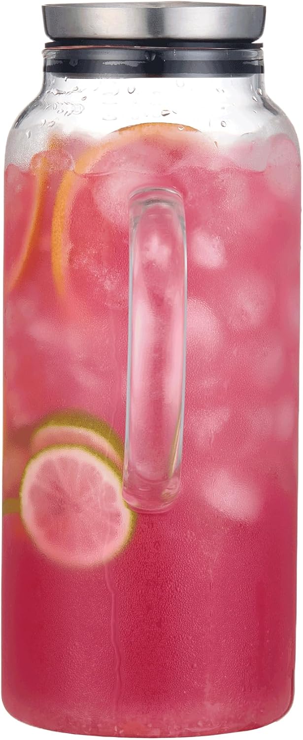 68 Ounces Glass Pitcher with Lid, Hot/Cold Water jug for Coffee, Lemonade, Iced Sun Tea,Beverage, Milk