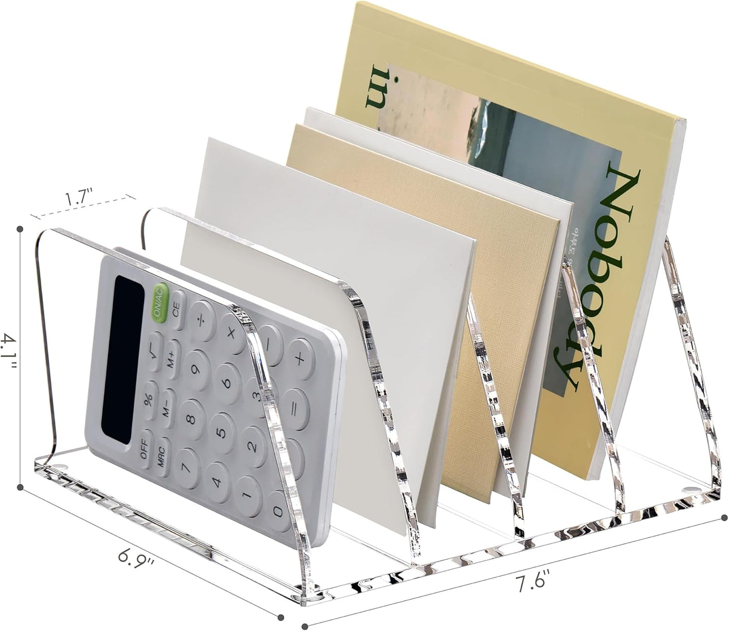 SANRUI Acrylic Desk File Sorter Organizer Holder, 4-Section Clear Vertical Letter File Folder Rack, Notebook Magazine Desktop Binder Mails Storage Bookshelf Upright Divider for Home Office School