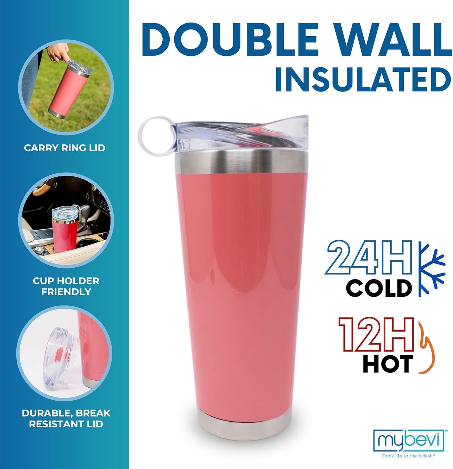 Classic Premium Stainless Steel Tumbler with 12-Hour Temperature Control, Tritan Lid, and BPA-Free Construction | Coral Classic, 26 oz