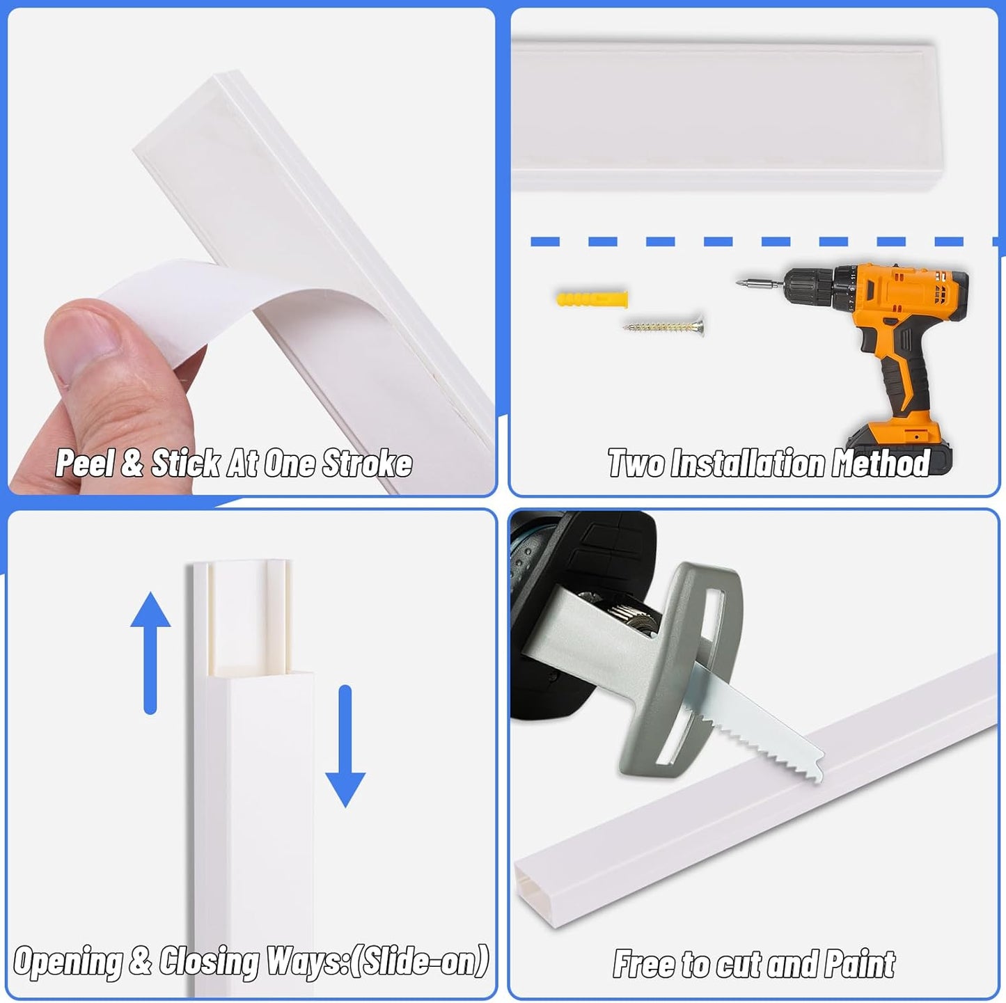 Cord Cover Raceway Kit, 628 in Cable Cover Channel, Paintable Cord Concealer System Cable Hider, Cord Wires, Hiding Wall Mount TV Powers Cords in Home Office, 40 X L15.7in X W0.95in X H0.55in