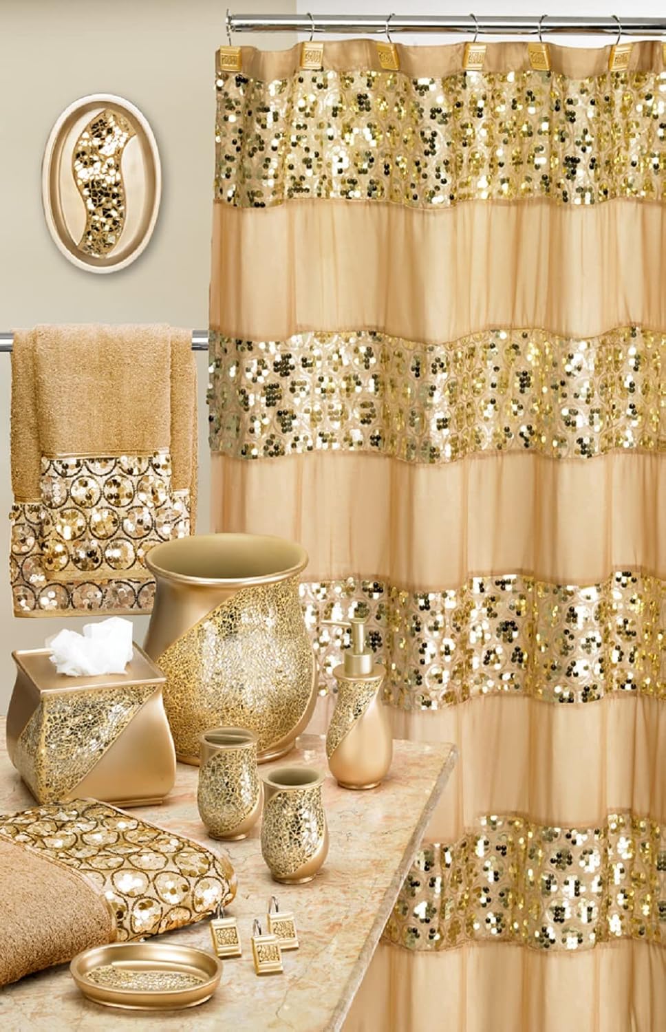 Zahari Home Sinatra Modern Bathroom Rug Classic Luxury Bath Rug Contemporary Decor Champagne Gold Bath Mat for Shower Unique Design Stylish Bathroom Rug Bath Shower Tub Décor