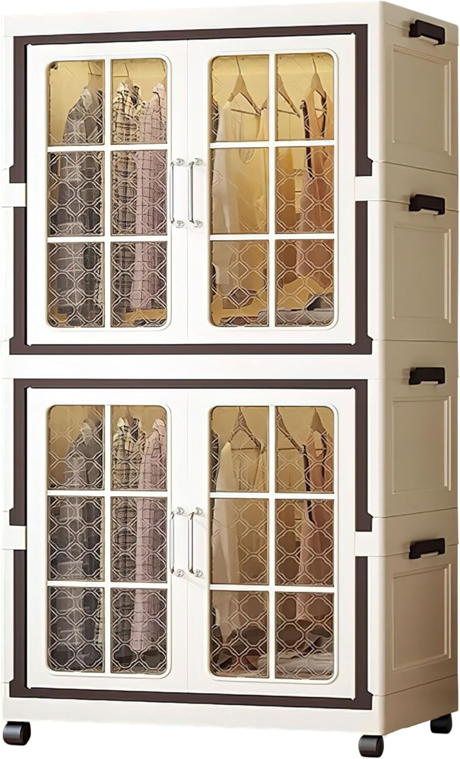 Plastic Stackable Storage Bins with Lid, Closet Organizers Collapsible Cabinets Boxes, Foldable Storage Containers with 4X Wheels for Home Kitchen and Office