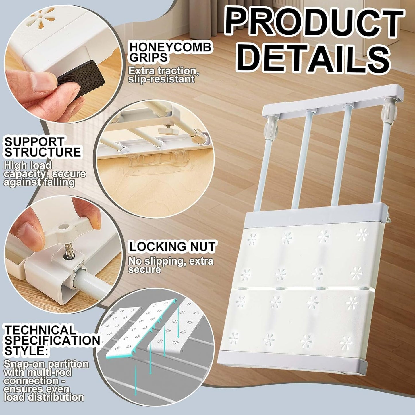 Gerrii 2 Pcs Closet Tension Shelf Rod Expandable Shelf Locker Organizer Adjustable Metal Storage Rack Scalable Layered Divider Separator for Cabinet Wardrobe Kitchen Bathroom (13.98''-24'')