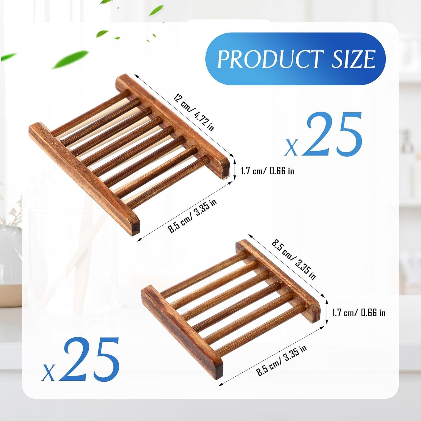 Sawysine 50 Pcs Bamboo Soap Holder Bulk Wood Soap Dish Bathroom Wooden Tray Saver Hand Craft Bathtub Self Draining Dish for Bar Kitchen, Gifts for Christmas, 2 Sizes(Charcoal Color)