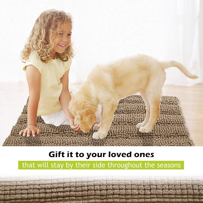 KGORGE Bathroom Rugs Mats - Chenille Microfiber Anti-Skidding Water Absorbent Machine Washable Quick Dry Bath Mats for Kitchen Bedroom, Brown, 47" W x 24" L, 1 Piece