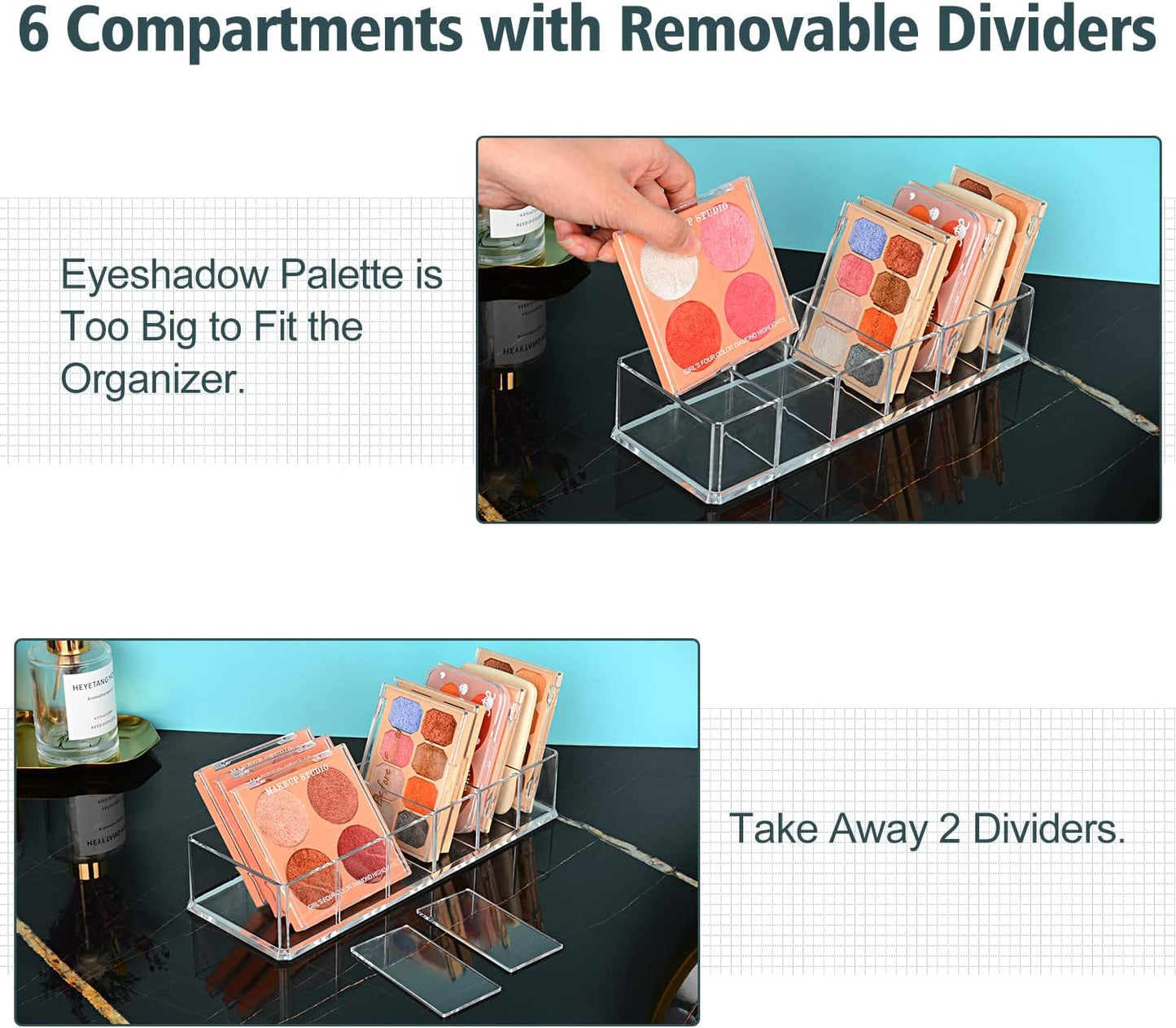 JessLab Acrylic Organizers, Bathroom Organizer for Drawer, Cosmetic Display Cases for Vanity, Countertop, Desk, Kitchen, and Makeup Storage, 6-Section