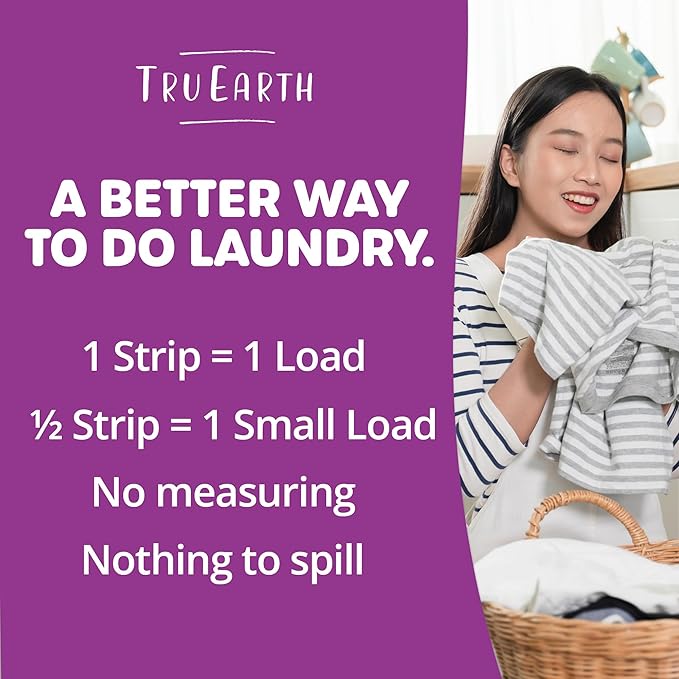 Tru Earth Compact Dry Laundry Detergent Sheets - Up to 768 Loads (384 Count) - Paraben-Free - Original Eco-Strip Liquidless Detergent, Travel Sheets - Lilac Breeze