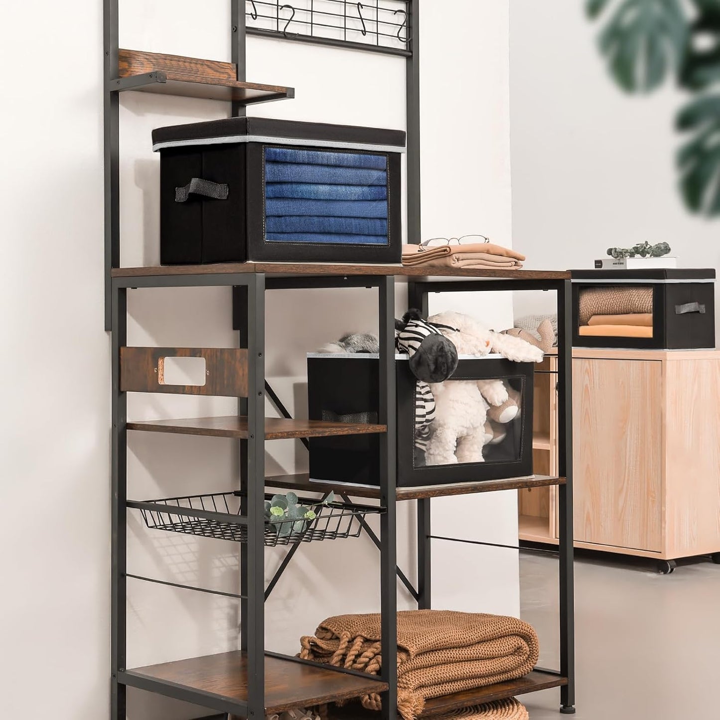 Stackable Storage Bins with Lids - Medium Storage Box with Lids, Foldable Closet Boxes for Organizing, Wardrobe Clothes Organizer with Window, Cubes Bins for Living Room, 5 Pack, Black