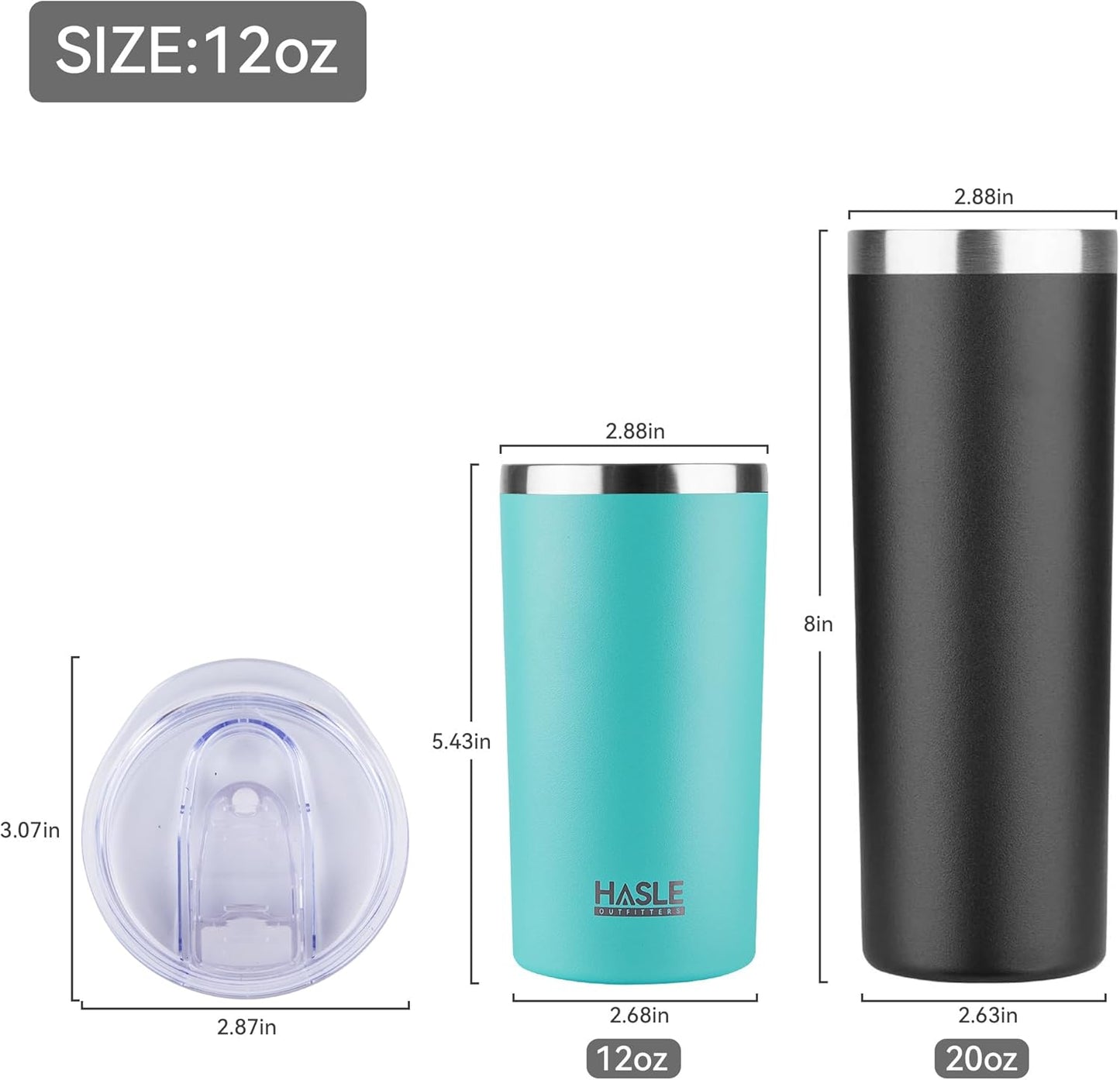 HASLE OUTFITTERS 12 oz Skinny Tumbler, Stainless Steel Insulated Slim Tumbler set bulk with Lid, Reusable Double Wall Travel Coffee Mug, Durable Powder Coated Travel Water Cup(Mint Green,6)