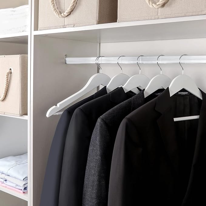TOPIA HANGER Wooden Coat Hangers 30 Pack, White Wood Suit Hangers with Non Slip Pants Bar, 360° Swivel Hook and Shoulder Notches for Camisole, Jacket, Pants, Smooth Finish Clothes Hangers -CT34W30