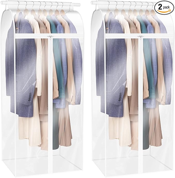 Zilink Dress Bags for Hanging Clothes 60 inch (2 Pack) Clear Garment Rack Cover Hanging Garment Bags for Storage for Coats Long Dress Gown Storage