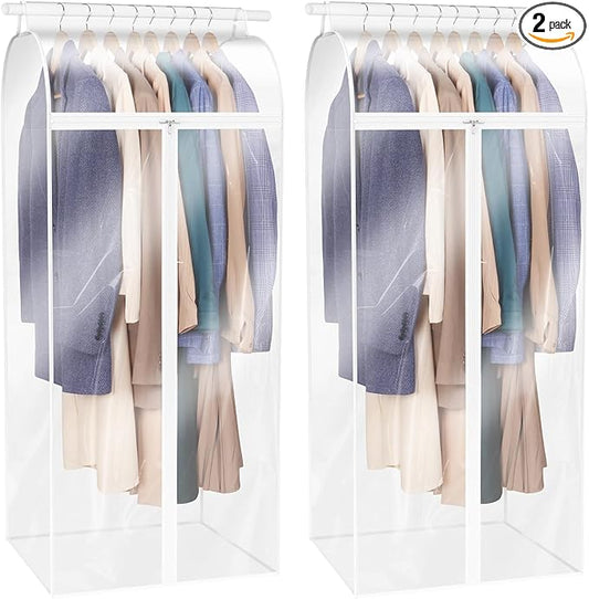 Zilink Dress Bags for Hanging Clothes 60 inch (2 Pack) Clear Garment Rack Cover Hanging Garment Bags for Storage for Coats Long Dress Gown Storage
