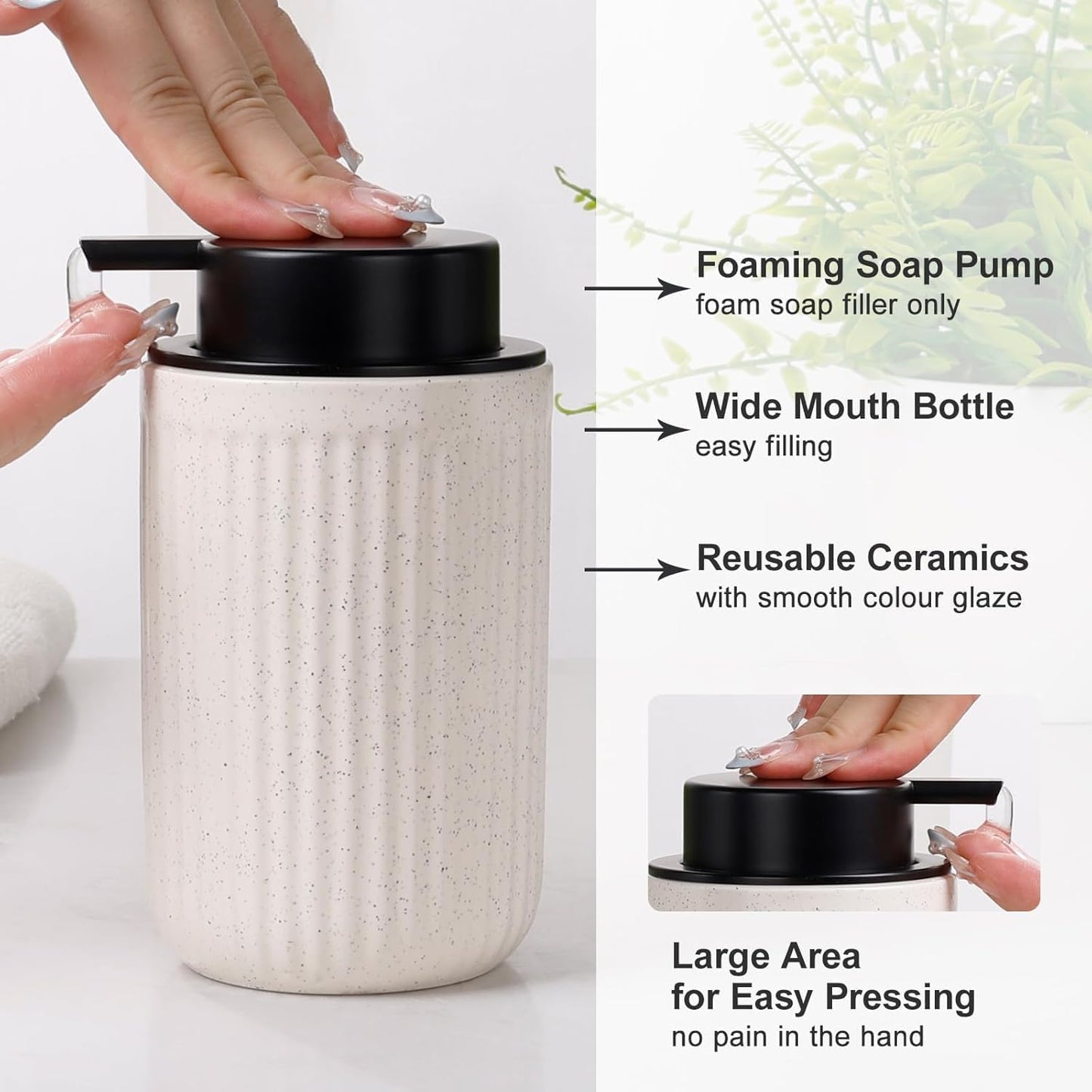 BosilunLife Beige Bathroom Accessories Set - Ceramic Bathroom Counter Soap Set Bathroom Decor Sets Accessories Bathroom Lotion Soap Dispenser and Toothbrush Holder Set, Soap Dish, Apothecary Jars